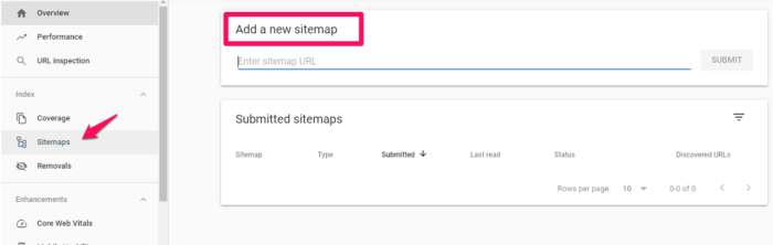 Adding a new sitemap in google search console. 