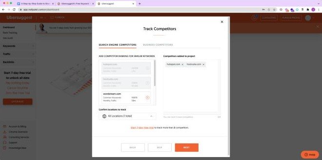 A screenshot of the Ubersuggest SEO audit platform where you can track competitors. 