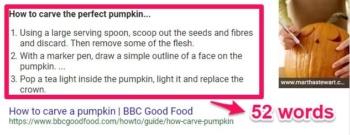A google featured snippet about carving pumpkins. 