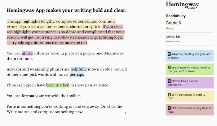 Using Hemingway to optimize content. 