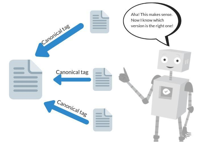 A chart showing how canonical tags work. 