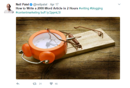 Neil Patel promoting his blog on Twitter.