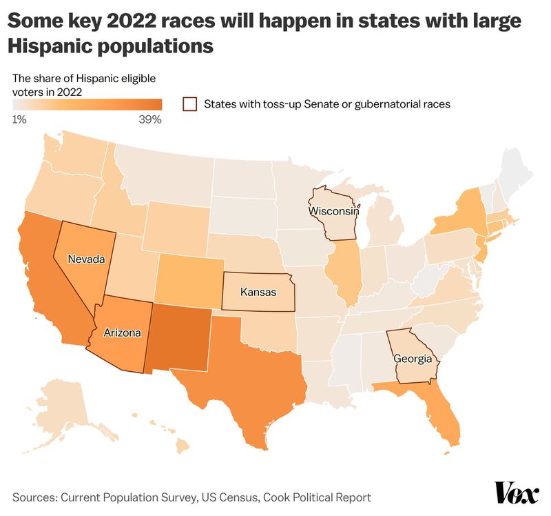 The graphic shows the Senate races in 2022 midterms on a map, with the tossup seats highlighted. Nevada, Arizona, Kansas, Wisconsin, and Georgia will have the most competitive races this November. 