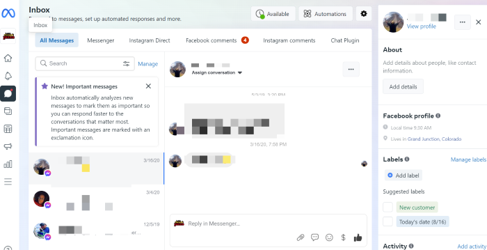 Monitor your inbox in Meta Business Suite.