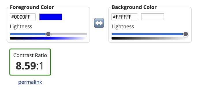 Example of a good contrast ratio of colors with dark blue on white. 