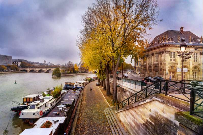 boat s and trees in autumn in paris