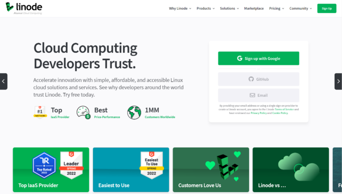 A screenshot of Linode's webpage.