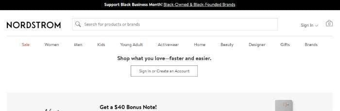 Nordstrom homepage for website accessibility for SEO.