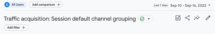 Customizing the channel group on the traffic acquisition page on GA4. 