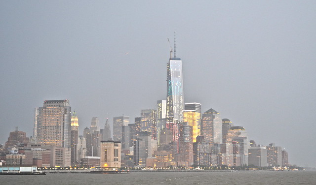 new york city skyline at nightfall