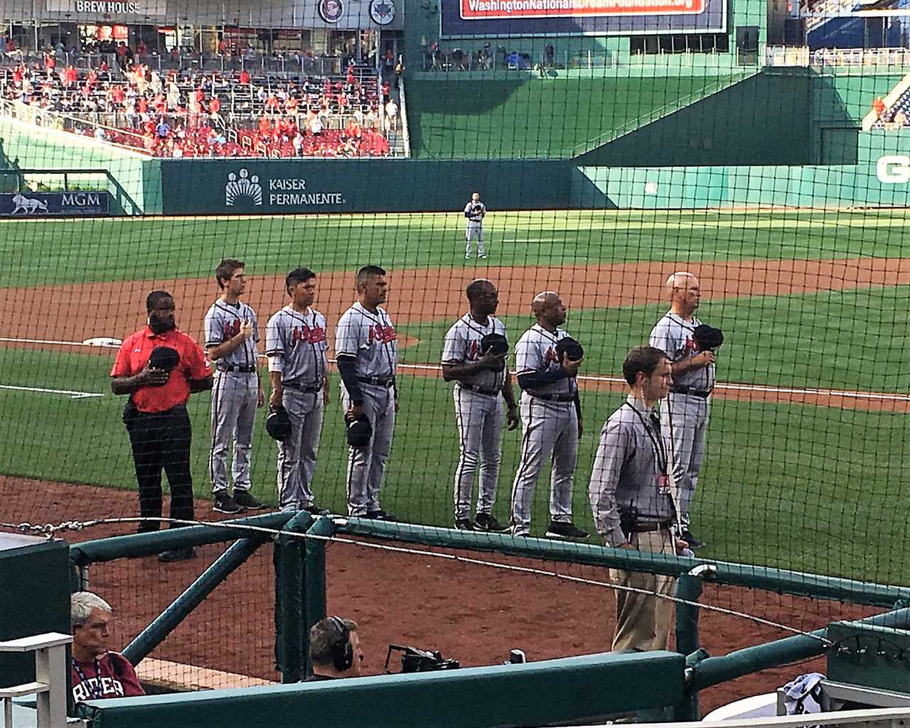 national anthem at baseball game, vip seating, homeplate seats, washington nationals stadium, baseball game with kids