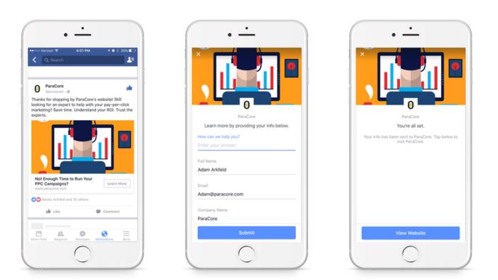 An example of what the lead tool funnel process looks like on a mobile device from start to finish.