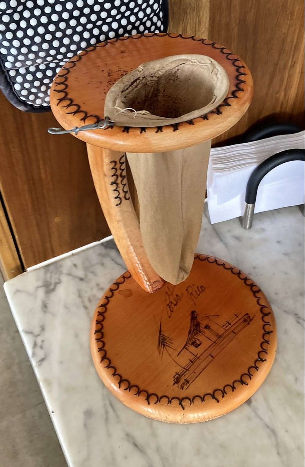 traditional costa rican style coffee maker on top of a table