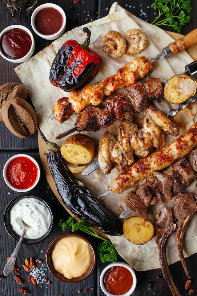 grilled food on a table