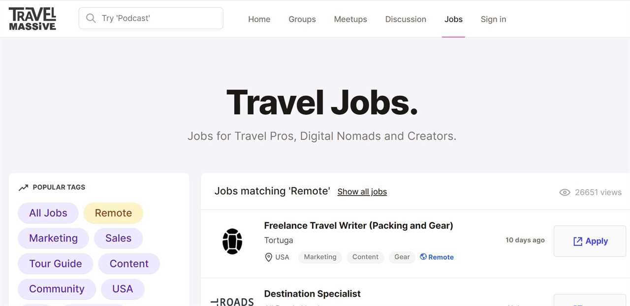 Travel massive homepage