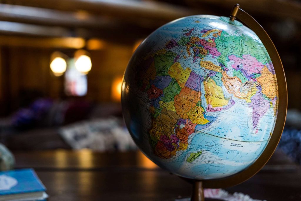 world map globe on a desk