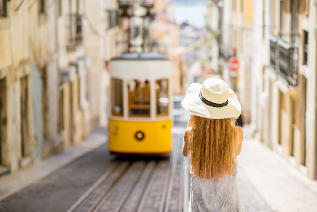 Woman traveling in Lisbon, Portugal