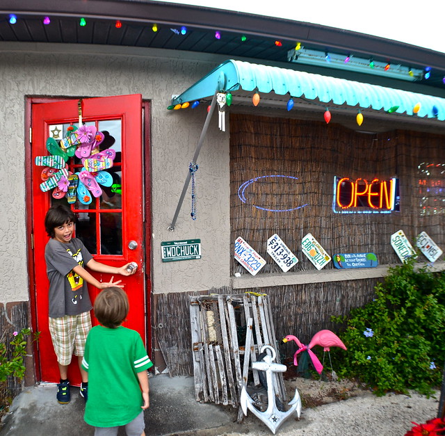 kids at the entrance of becky jacks food shack