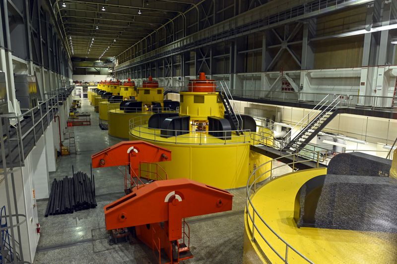 Eight generators that produce electrical current sit inside the Glen Canyon Dam on October 14, 2022 in Page, Arizona.