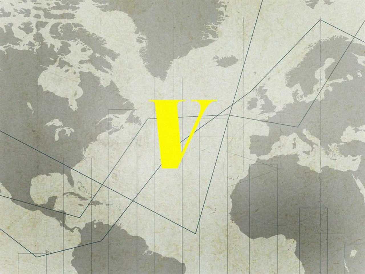 Vox logo of a yellow V on a gray world map.