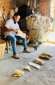 making thread in a weaving workshop in Teotitlan del Valle mexico