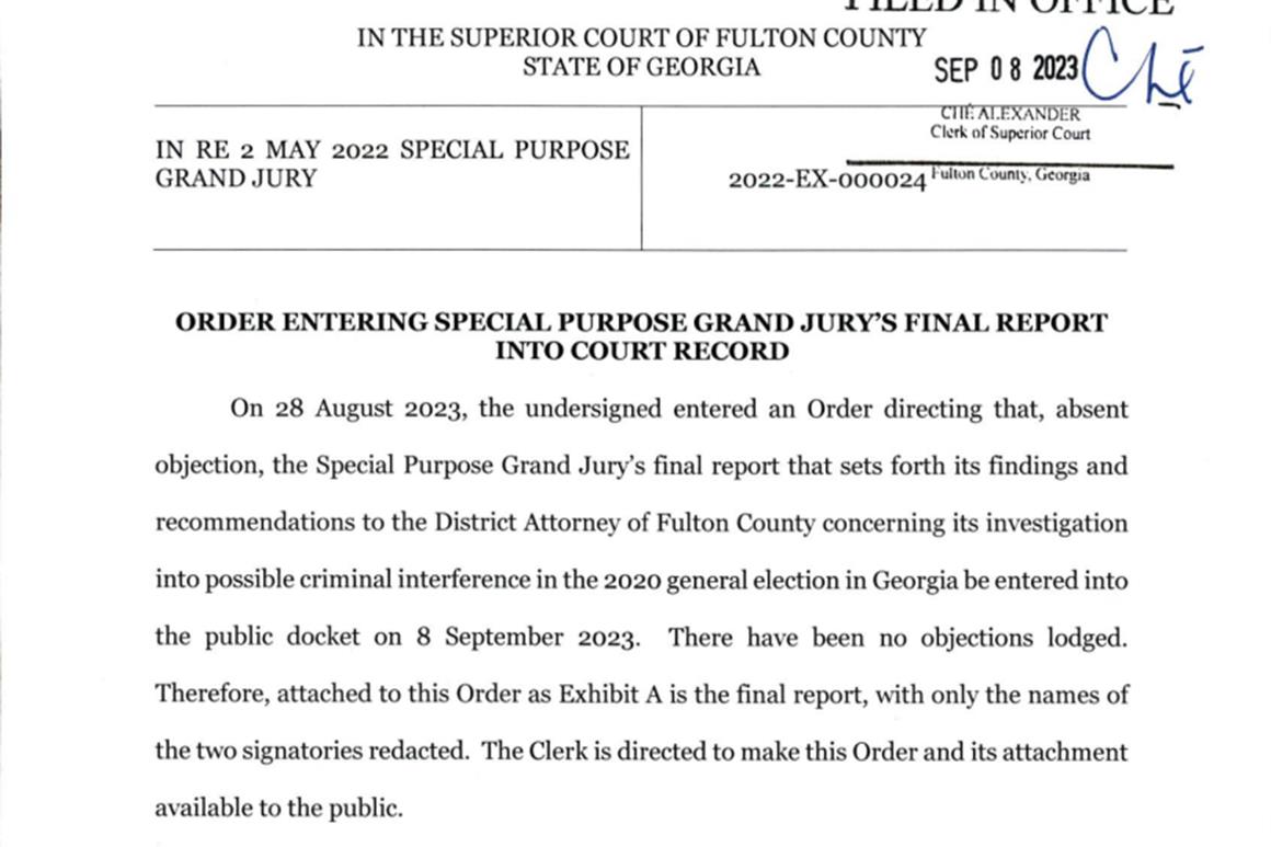 The Georgia Special Grand Jury Report has been unsealed.