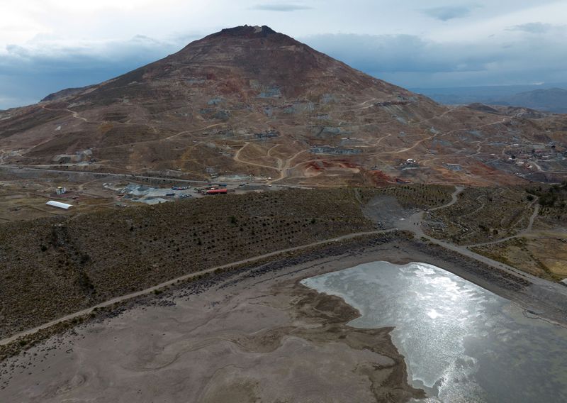 Aerial view of the San Ildefonso dam that supplies water to some neighbourhoods of the city of Potosi, Bolivia, affected by an extreme drought on November 6, 2023.