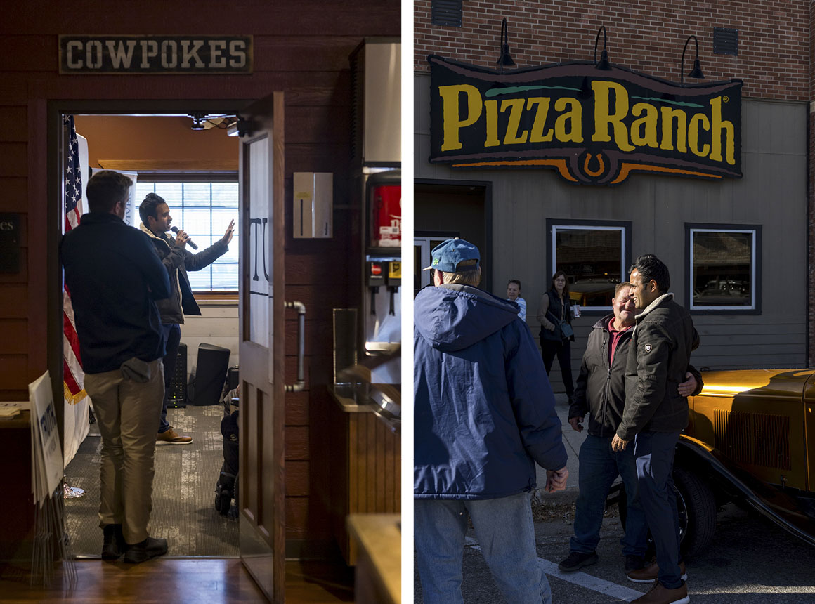 The nation's partisan divide runs right down the buffet line of this pizza chain