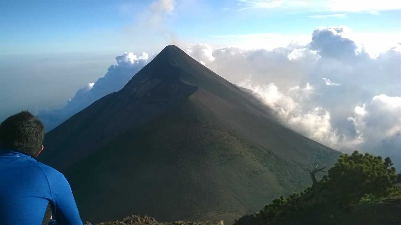 view of fuego volcano from acatenango volcano guatemala