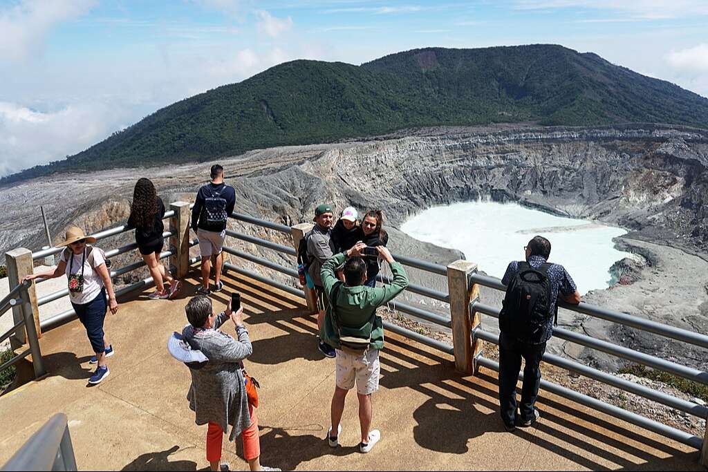 people at Poas Volcano viewing deck in costa rica