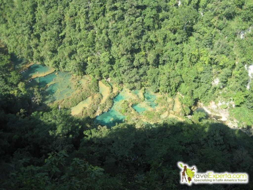 aerial view of semuc champey in guatemala central from viewpoint