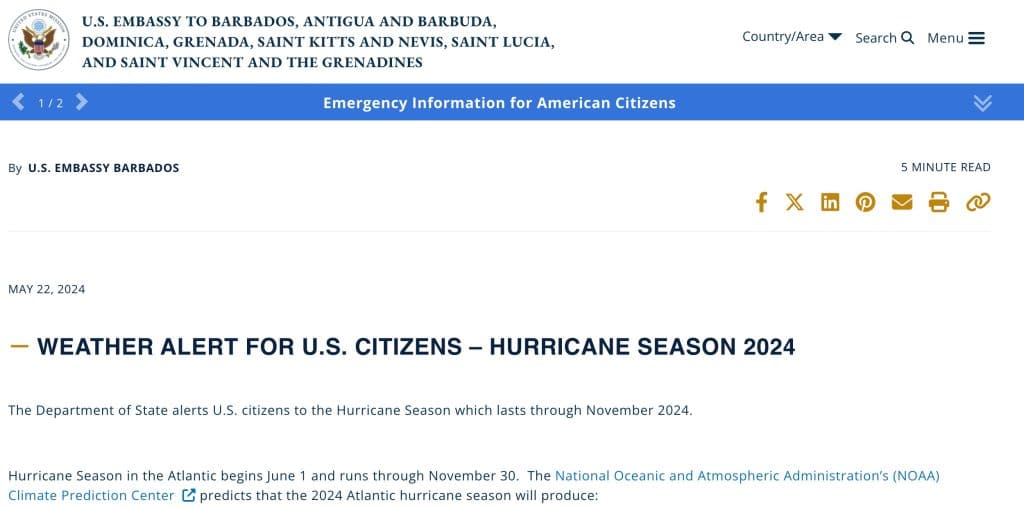 US Embassy Issues Hurricane Season 2024 ALERT For 7 Caribbean Countries